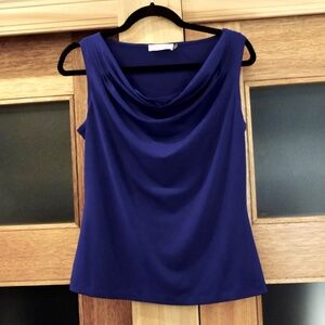 CALVIN KLEIN~Ladies' SLEEVELESS ROYAL BLUE FAUX DRAPED COLLAR BLOUSE SIZE M